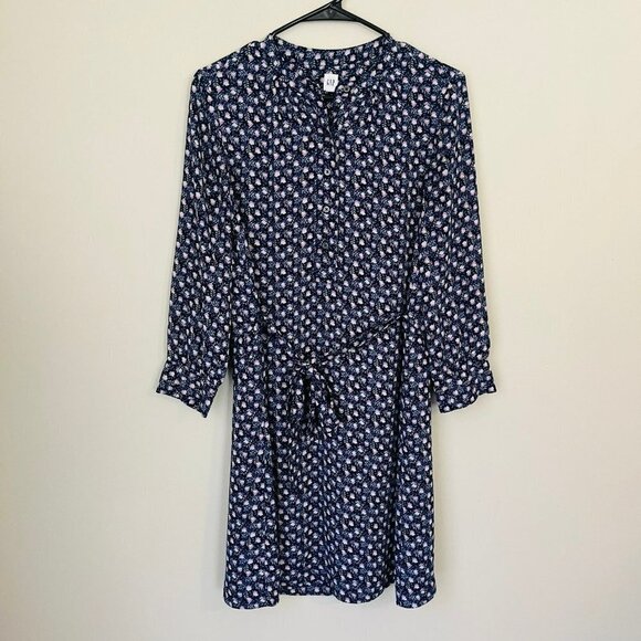 Gap Drapey Blue Floral Shirt Mini Dress SZ XS - Picture 2 of 12